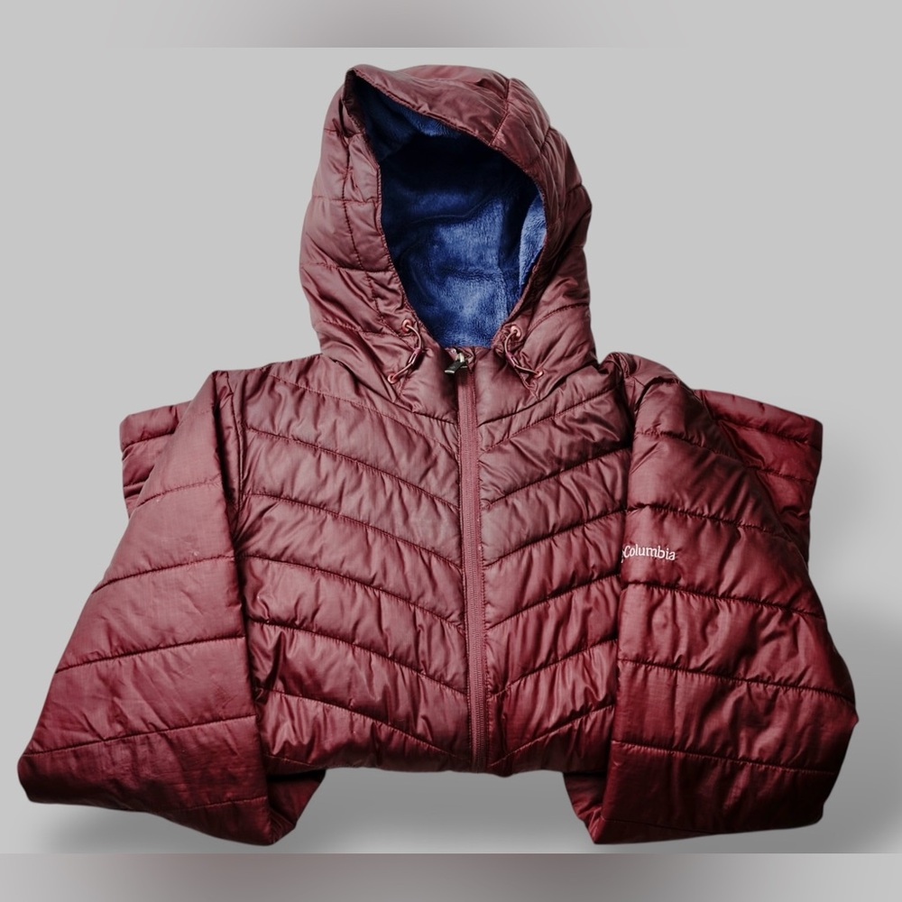 Columbia Womens Omni-Heat Insulated Hooded Burgundy Jacket L Winter Outdoor - Picture 12 of 17